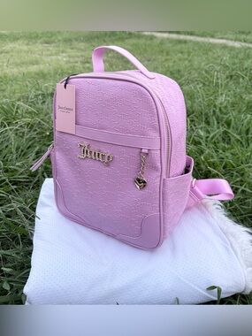 Juicy Couture Pastel Pink Mini Embossed Backpack with Gold Heart Charm